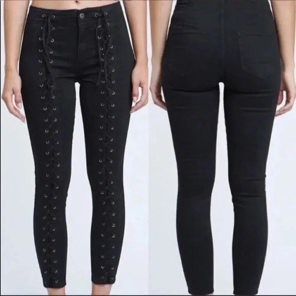Pistola Black Lace Up Corset Skinny Cropped Ankle Jeans Size 25 - Picture 5 of 9